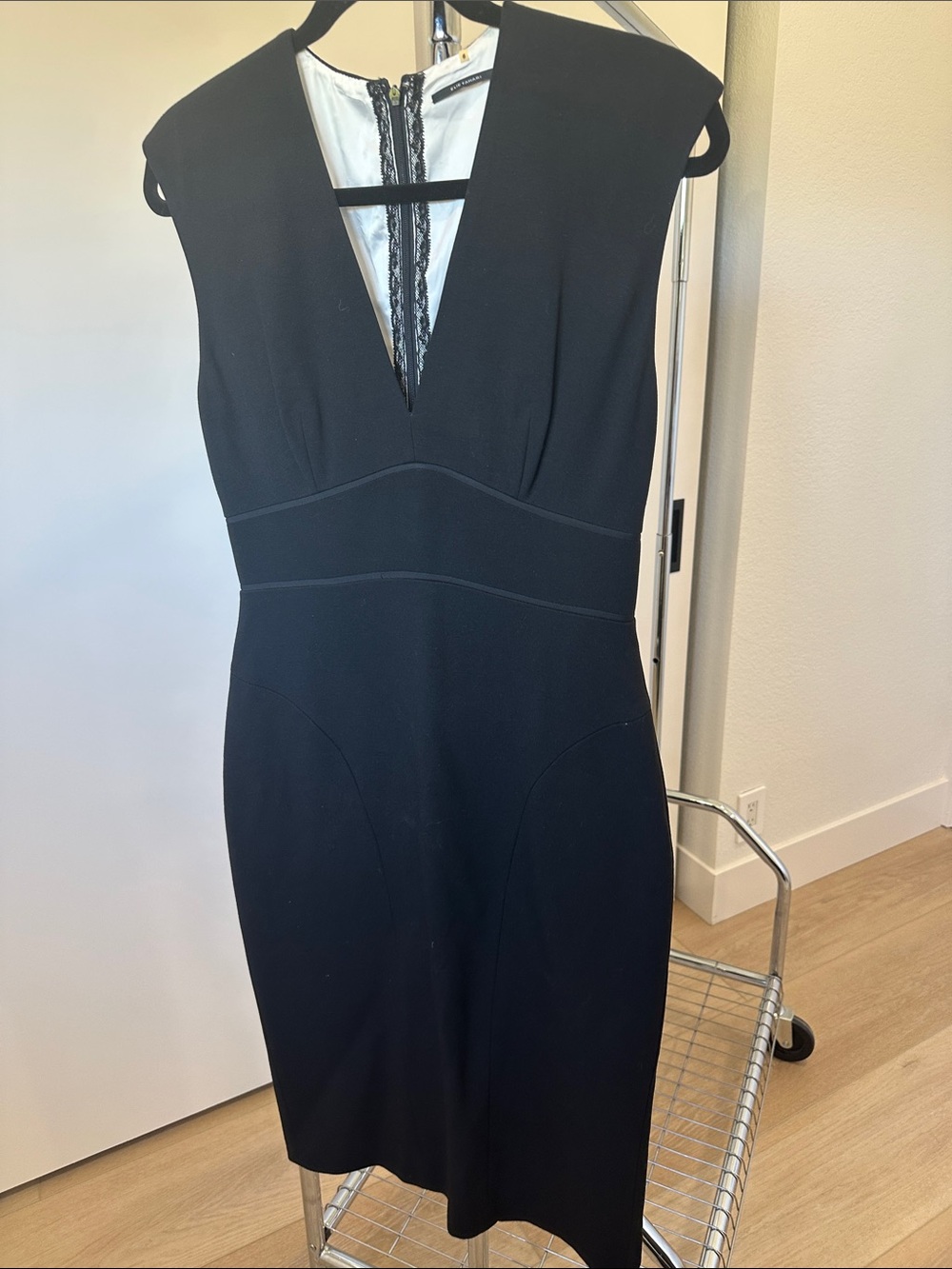 Elie Tahari Black Midi Sheath Dress with Lace Back
